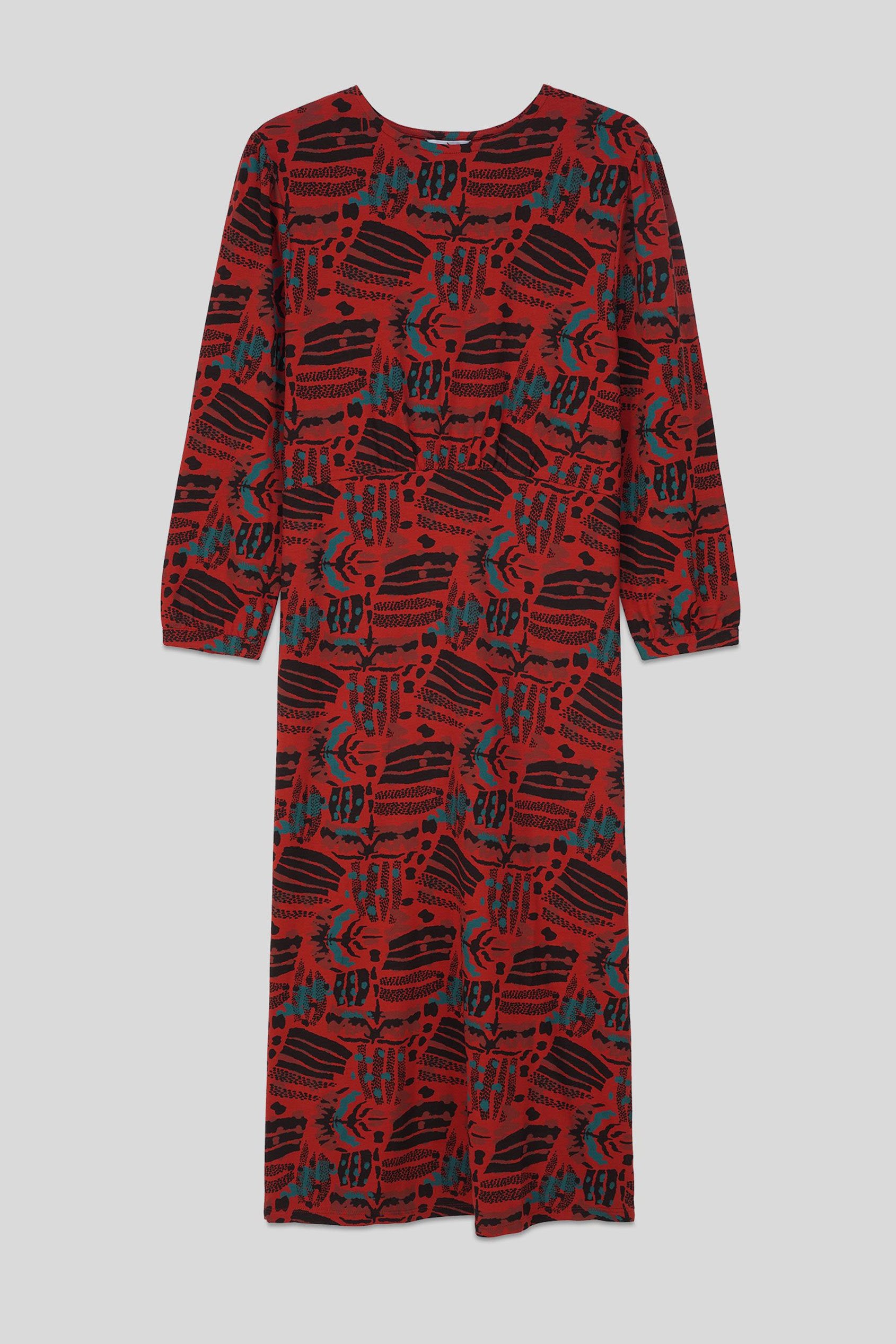 Women Abstract Print Wide Neck Midi Dress