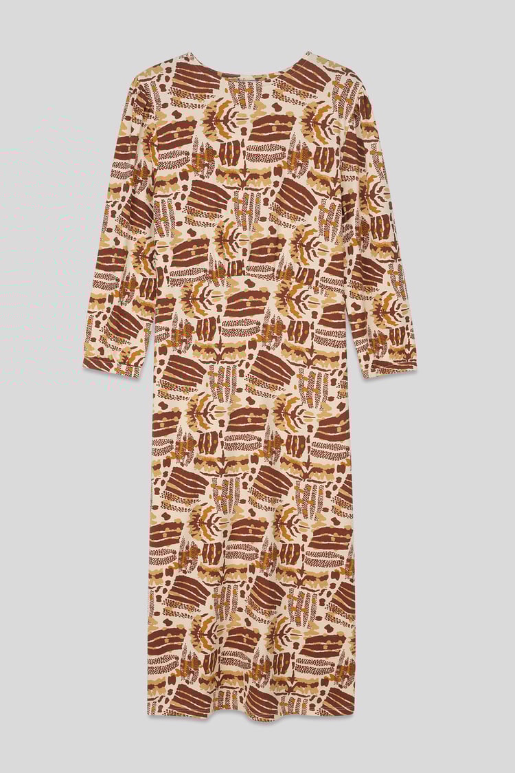 Women Abstract Print Wide Neck Midi Dress