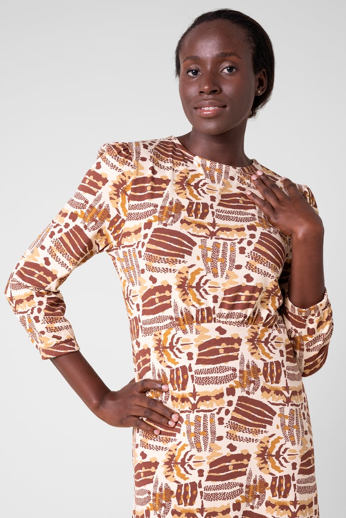 Women Abstract Print Wide Neck Midi Dress