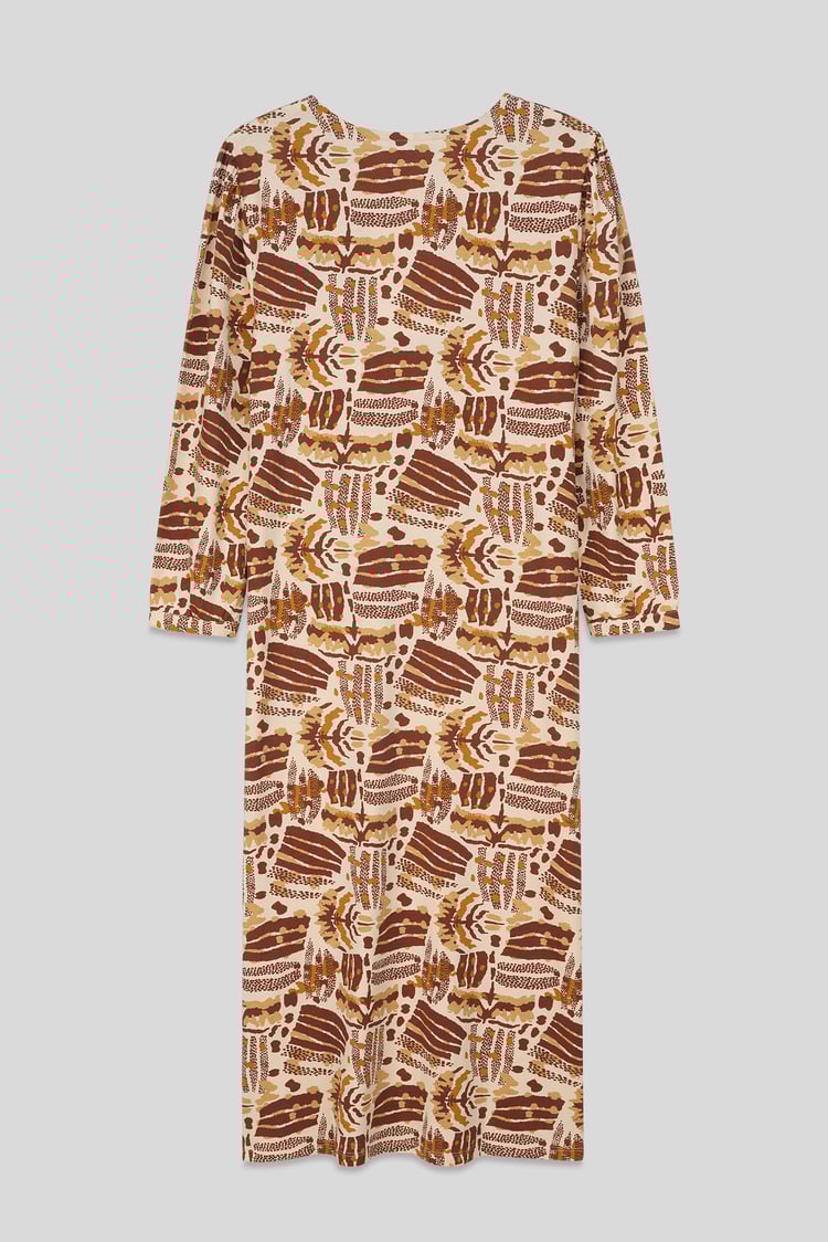 Women Abstract Print Wide Neck Midi Dress