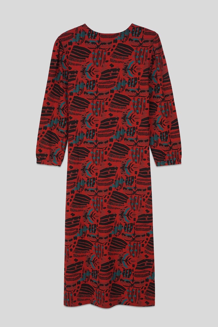 Women Abstract Print Wide Neck Midi Dress