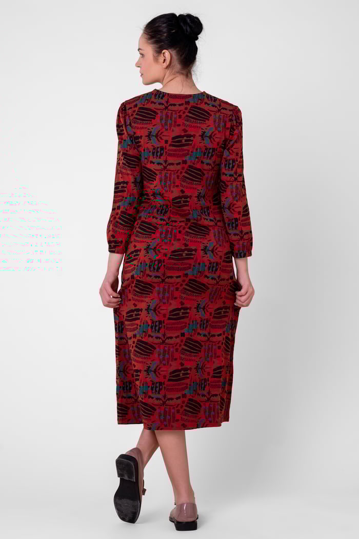 Women Abstract Print Wide Neck Midi Dress