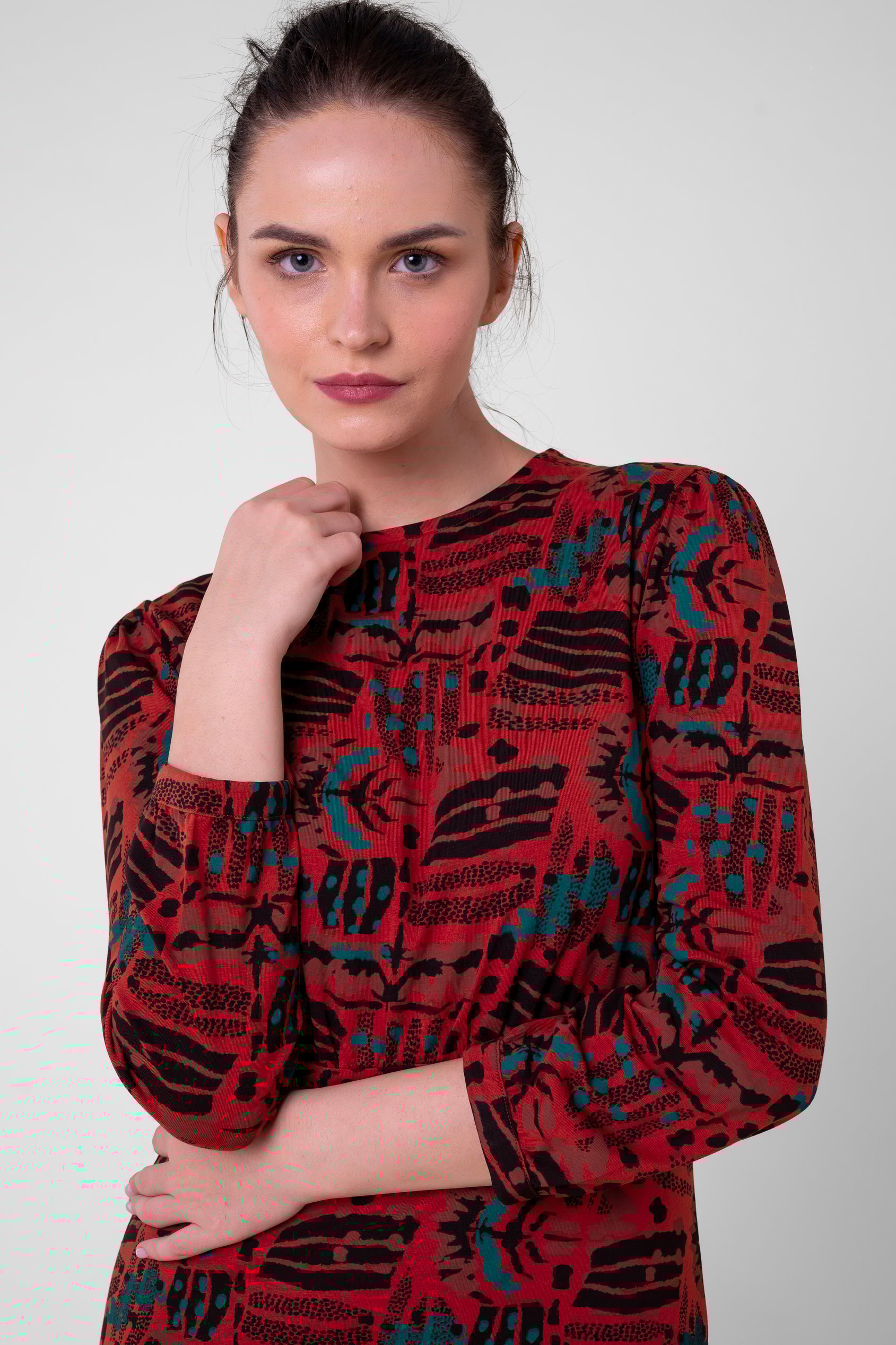 Women Abstract Print Wide Neck Midi Dress