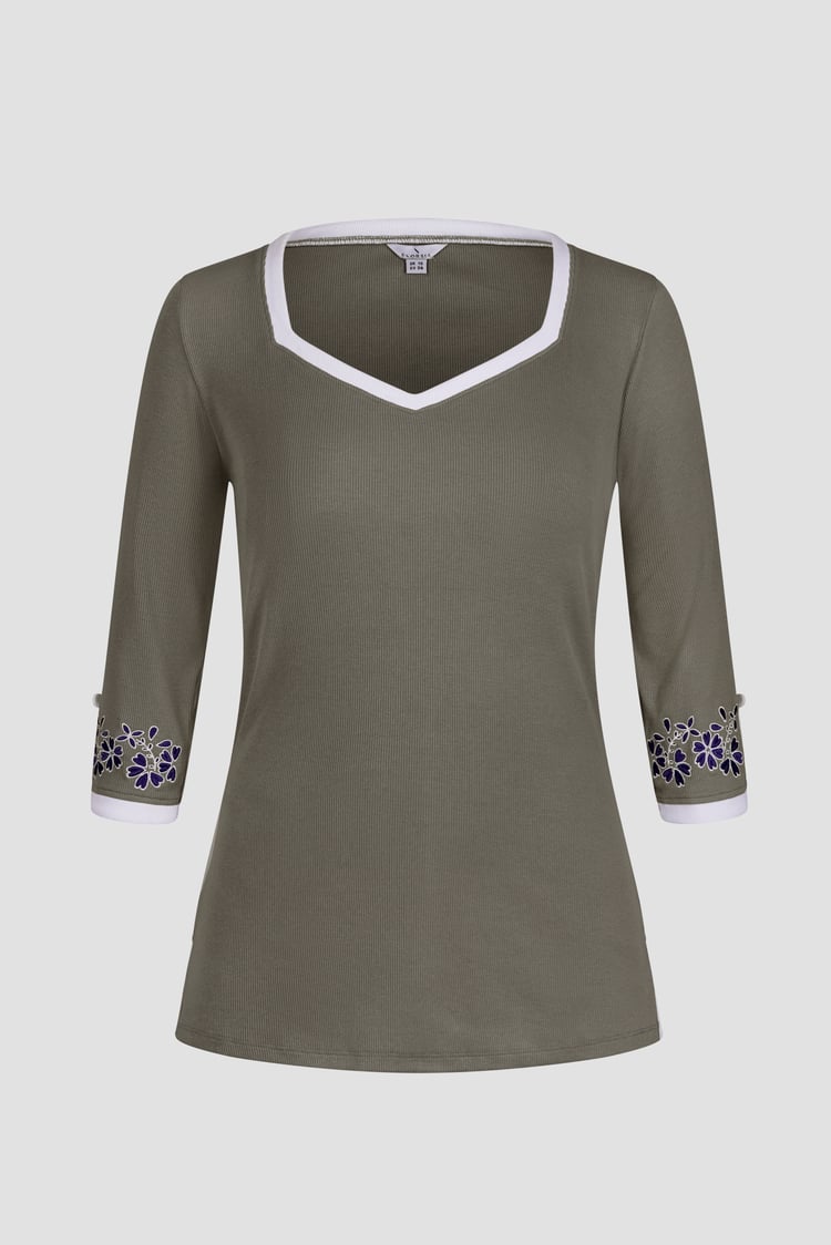 Sweetheart Neck  Embroidered Long Sleeves Tops