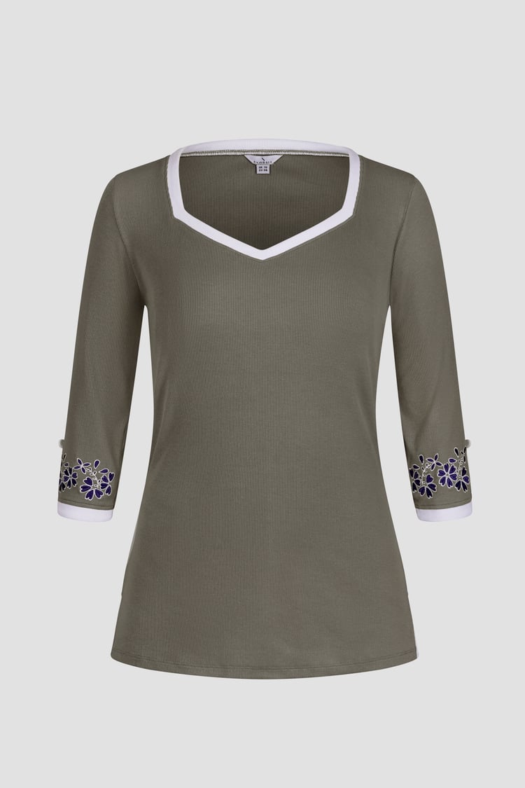 Sweetheart Neck  Embroidered Long Sleeves Tops