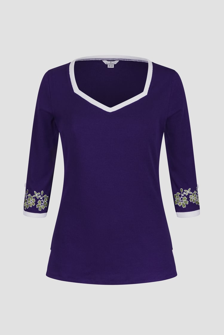 Sweetheart Neck  Embroidered Long Sleeves Tops