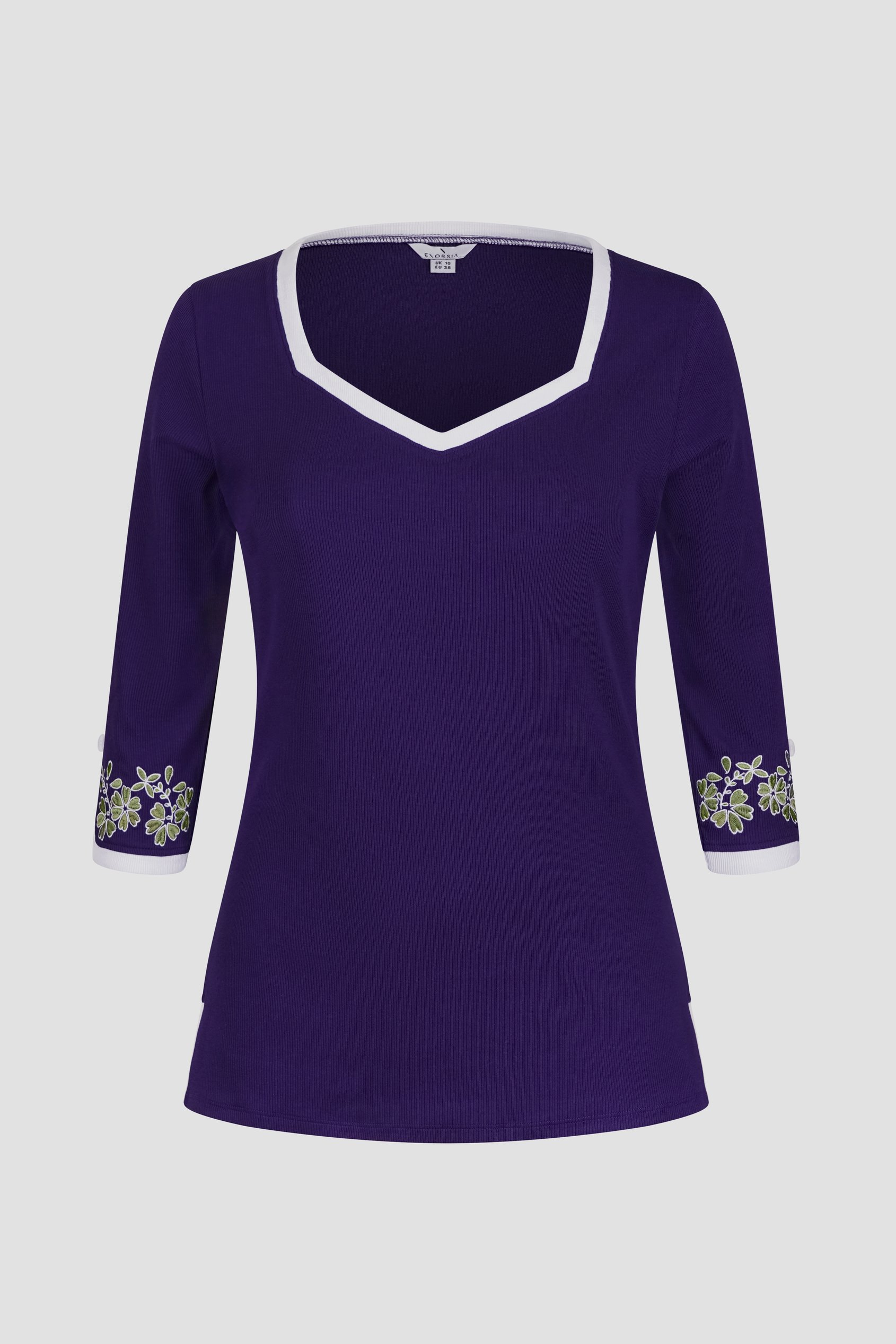 Sweetheart Neck  Embroidered Long Sleeves Tops
