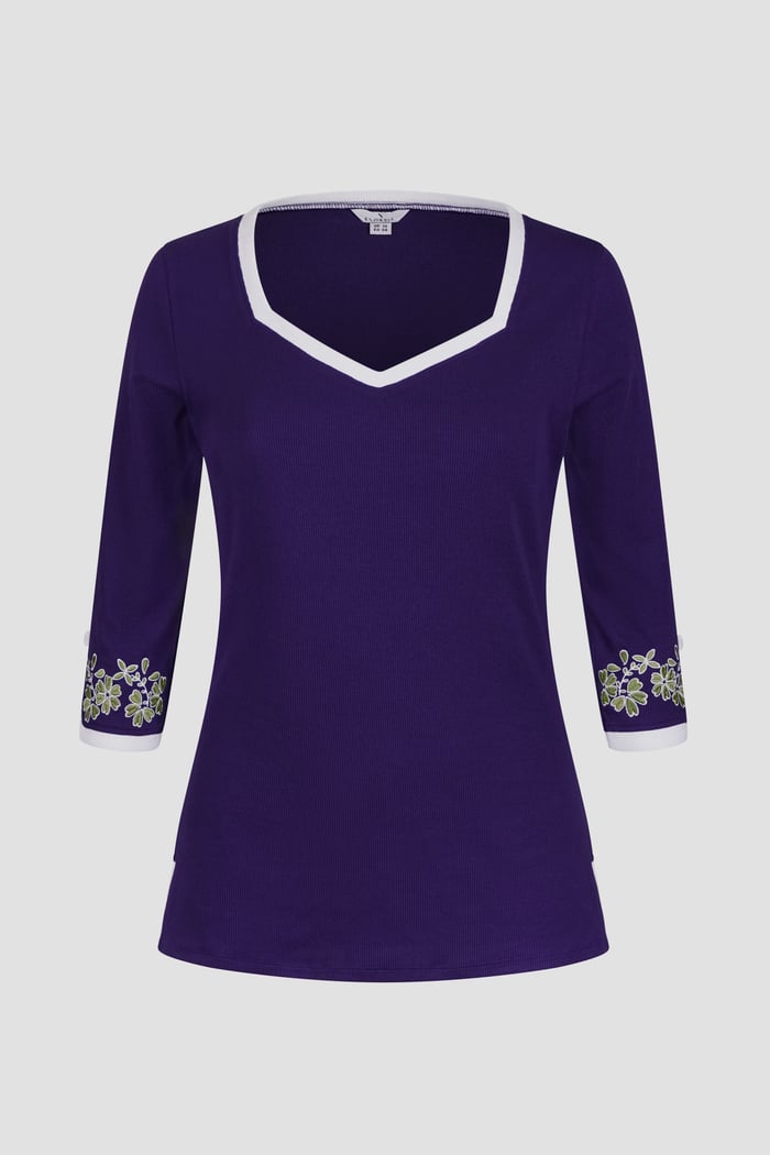 Sweetheart Neck  Embroidered Long Sleeves Tops