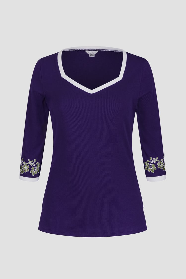 Sweetheart Neck  Embroidered Long Sleeves Tops