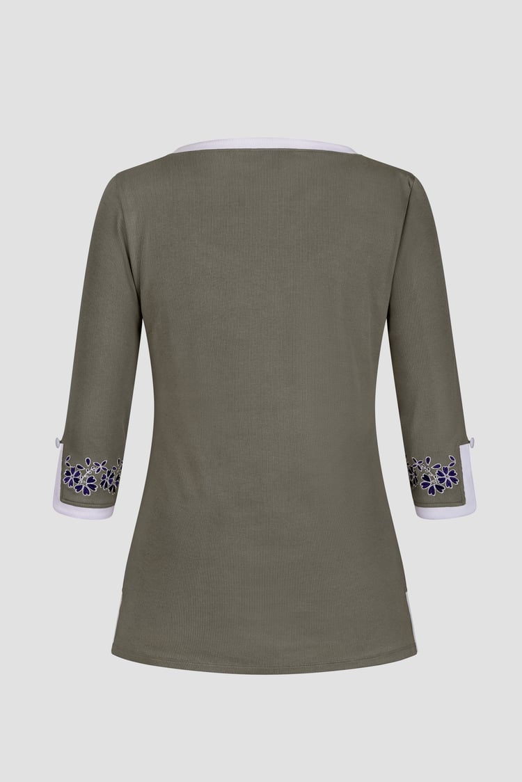 Sweetheart Neck  Embroidered Long Sleeves Tops