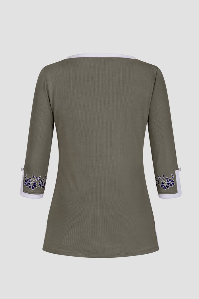 Sweetheart Neck  Embroidered Long Sleeves Tops