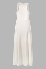 Frills Details-Rounded Neck Sleeveless Jersey Midi Dress