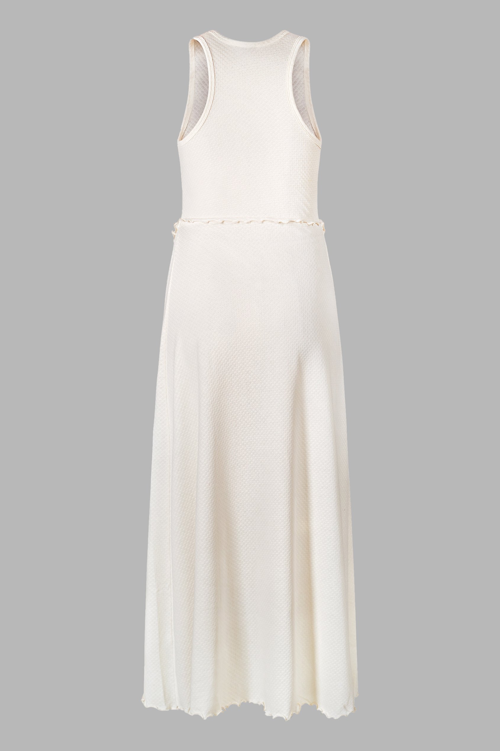 Frills Details-Rounded Neck Sleeveless Jersey Midi Dress