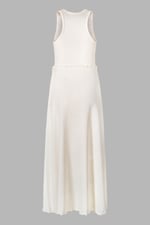 Frills Details-Rounded Neck Sleeveless Jersey Midi Dress