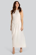 Frills Details-Rounded Neck Sleeveless Jersey Midi Dress