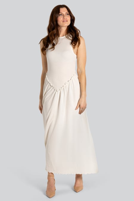 Off-white Frills Details-Rounded Neck Sleeveless Jersey Midi Dress