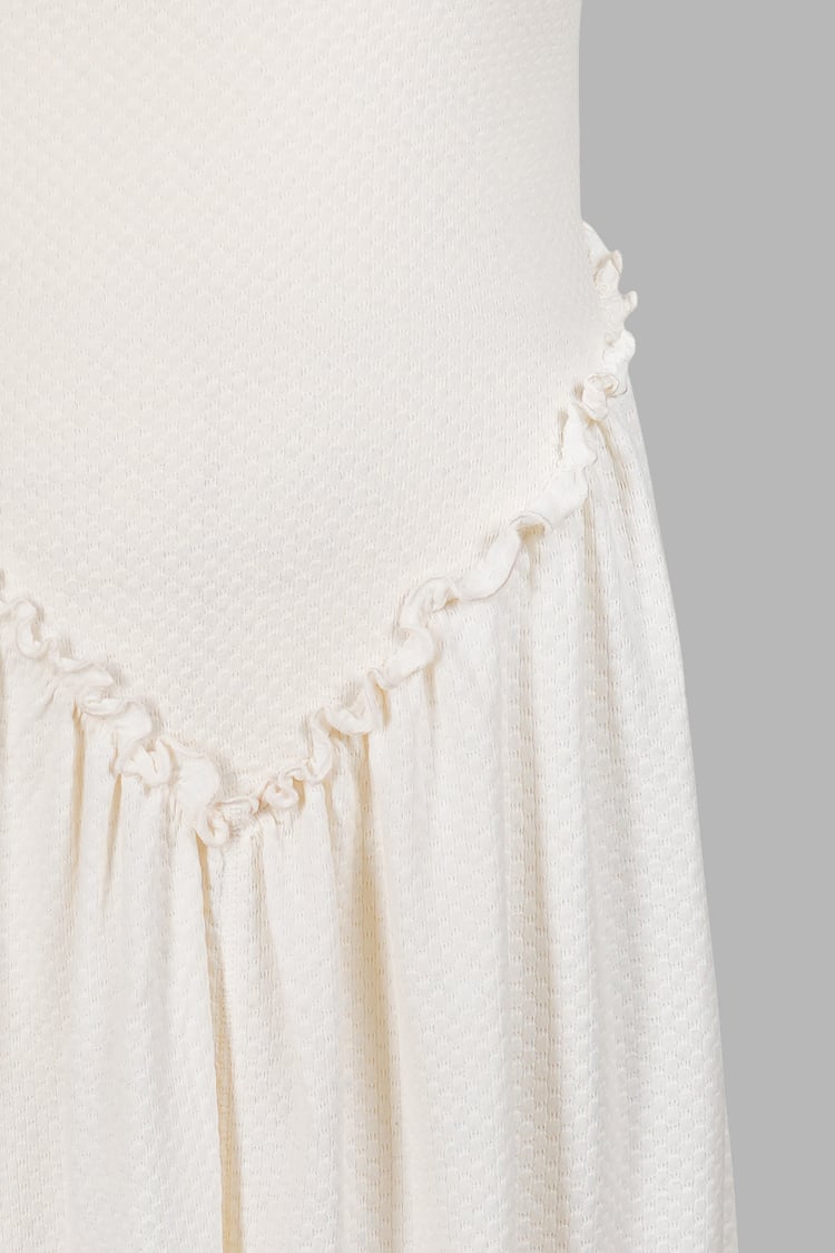 Frills Details-Rounded Neck Sleeveless Jersey Midi Dress