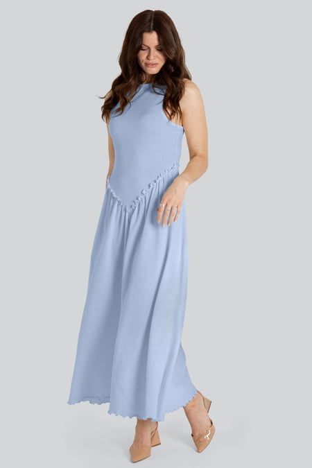 Off-white Frills Details-Rounded Neck Sleeveless Jersey Midi Dress