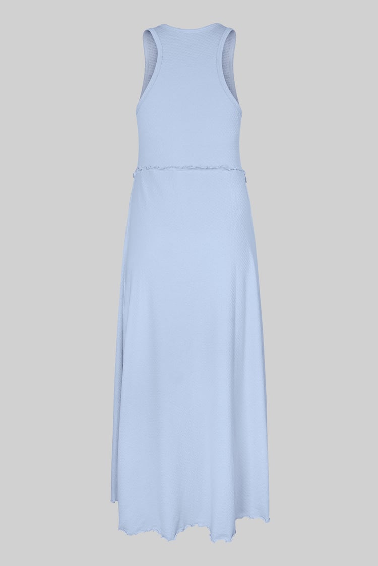 Frills Details-Rounded Neck Sleeveless Jersey Midi Dress