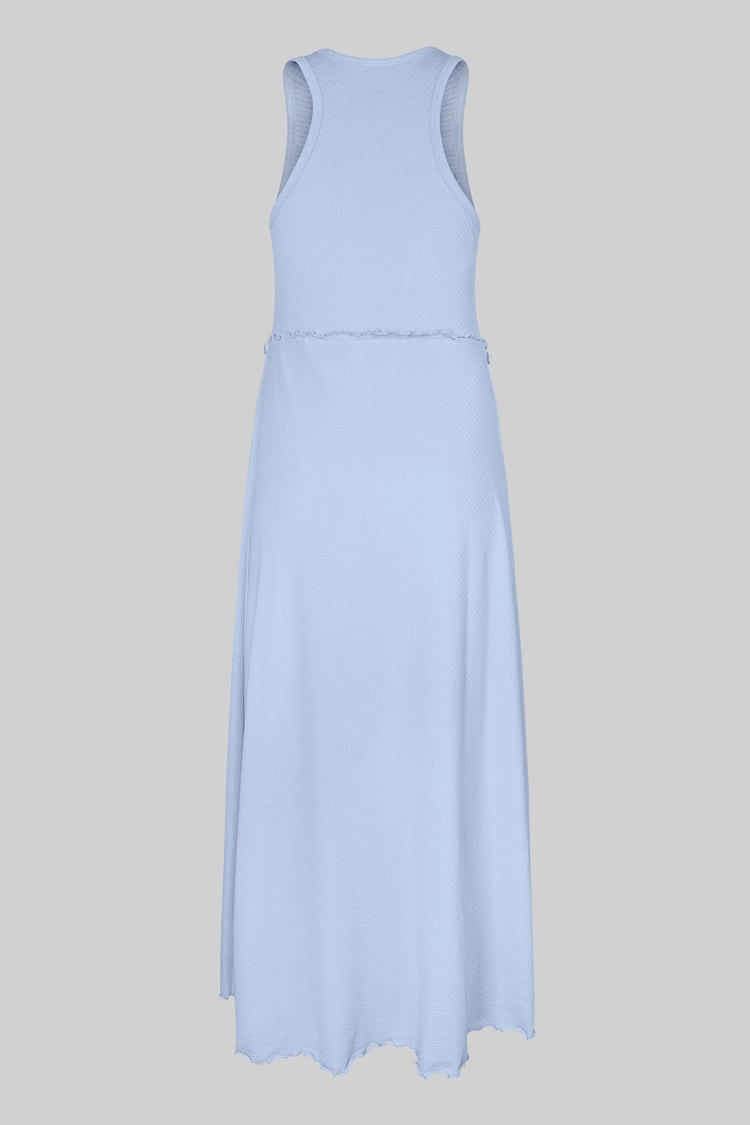 Frills Details-Rounded Neck Sleeveless Jersey Midi Dress