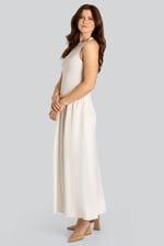 Frills Details-Rounded Neck Sleeveless Jersey Midi Dress