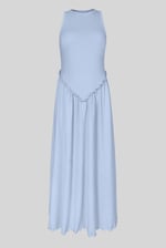 Frills Details-Rounded Neck Sleeveless Jersey Midi Dress