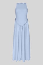 Frills Details-Rounded Neck Sleeveless Jersey Midi Dress