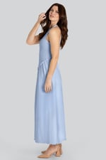 Frills Details-Rounded Neck Sleeveless Jersey Midi Dress