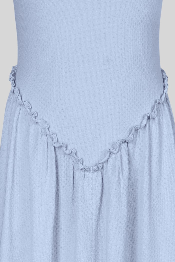 Frills Details-Rounded Neck Sleeveless Jersey Midi Dress