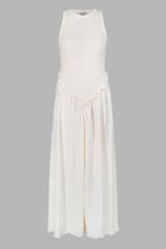 Frills Details-Rounded Neck Sleeveless Jersey Midi Dress