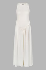 Frills Details-Rounded Neck Sleeveless Jersey Midi Dress