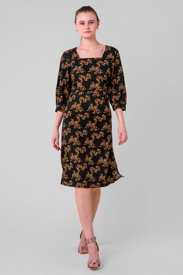 Womens Printed Square Neck Dress