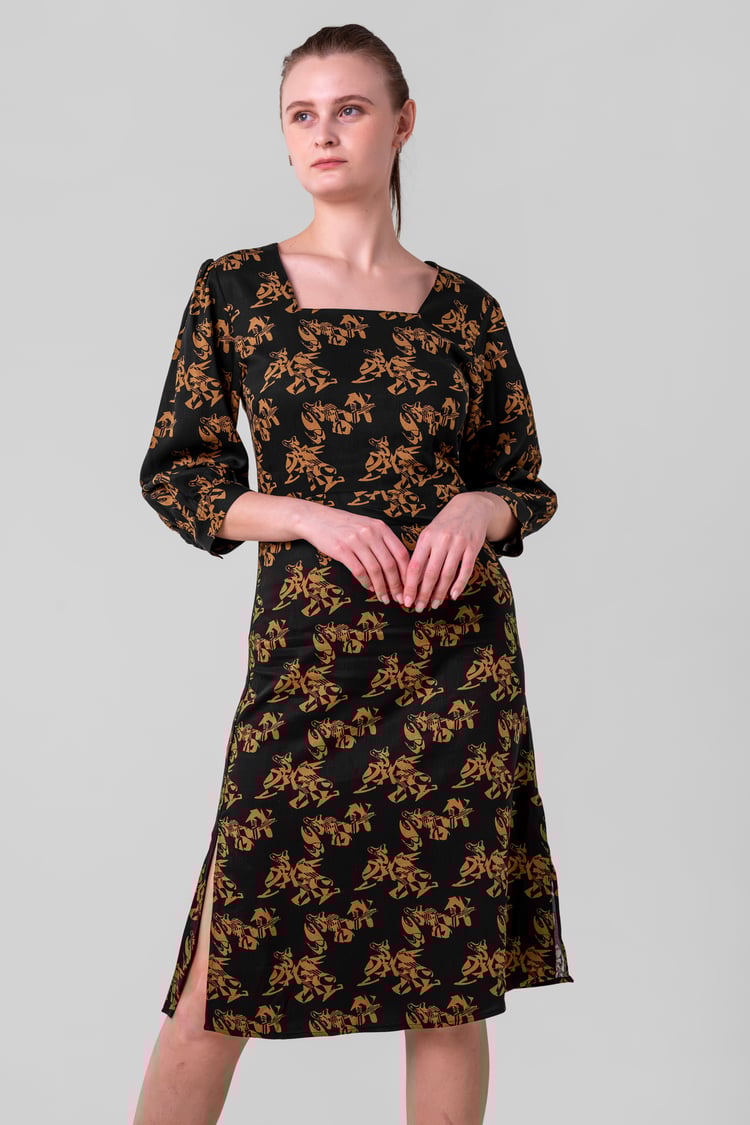 Womens Printed Square Neck Dress