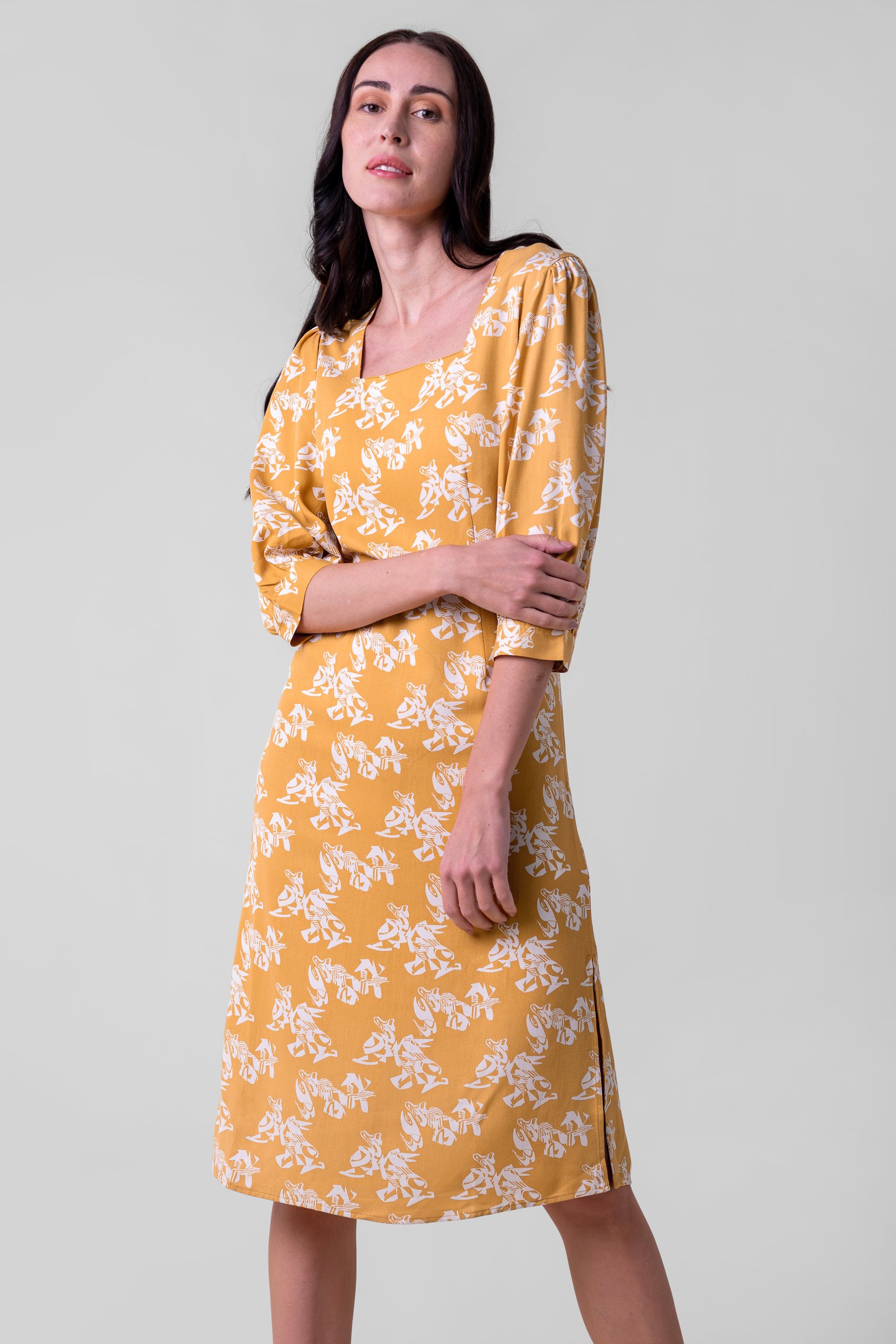 Womens Printed Square Neck Dress