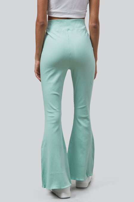 Green Jersey Ribbed Flared Leggings