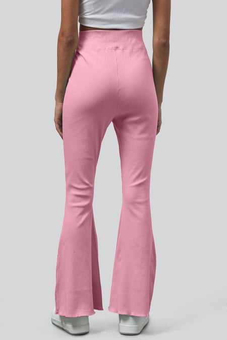 Pink Jersey Ribbed Flared Leggings