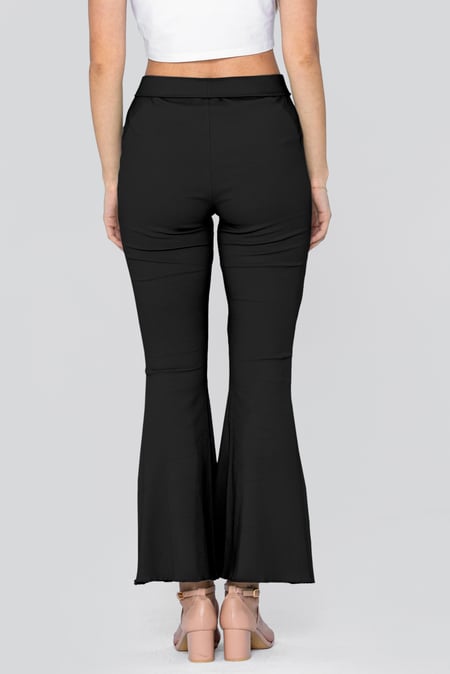 Black Textured Ribbed Flared Trousers
