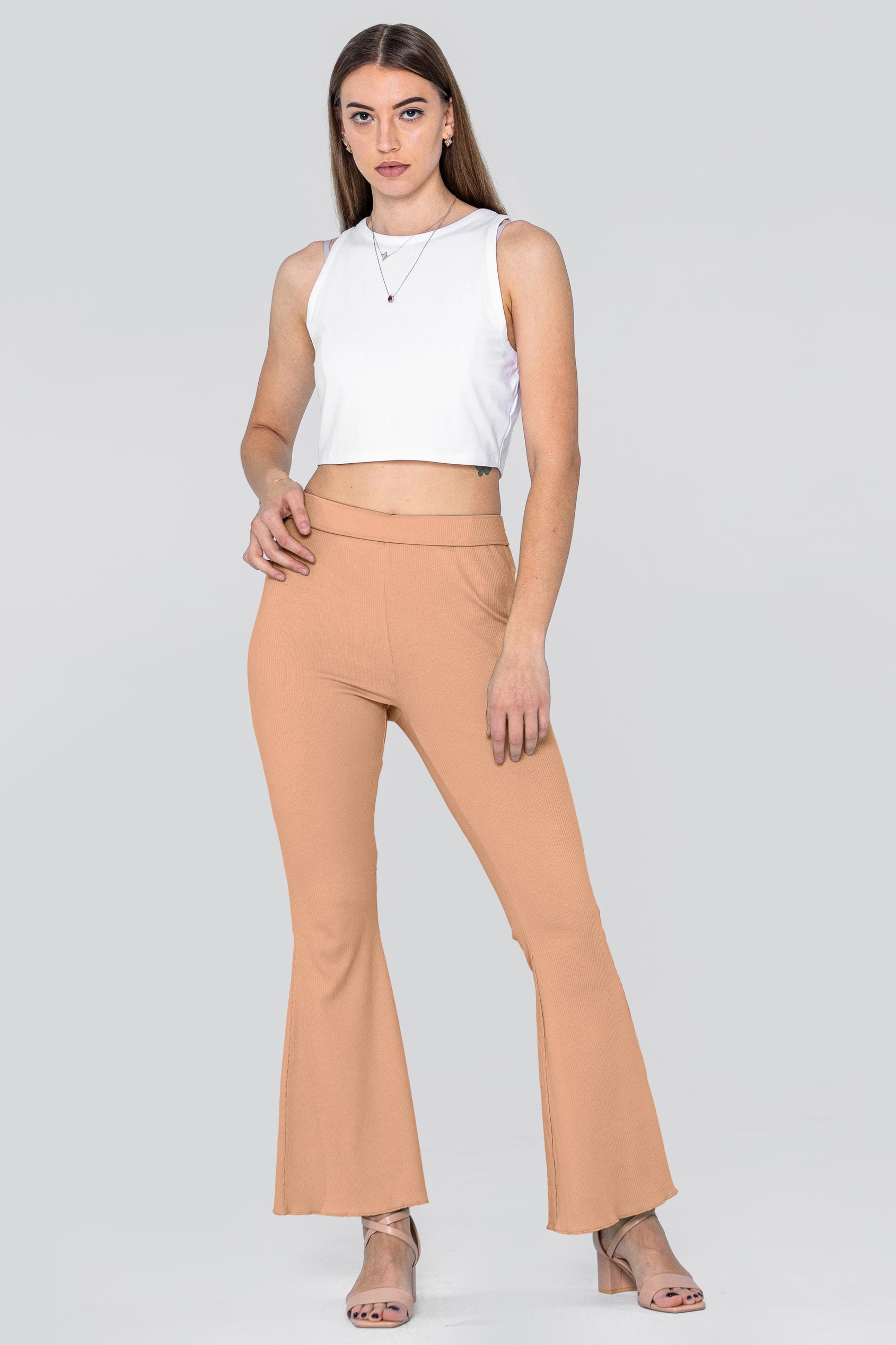 Jersey Ribbed Flared Leggings