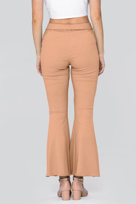 Orange Jersey Ribbed Flared Leggings