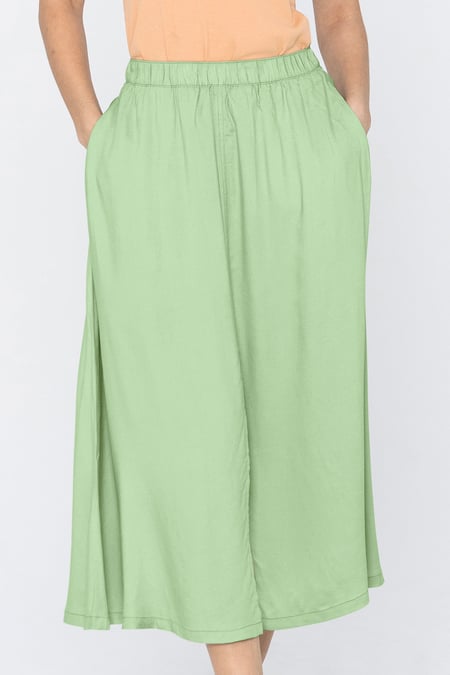 Green A-Line Maxi Skirt with Front Slit