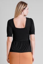 Puff Sleeves Square Neck Jersey Tops