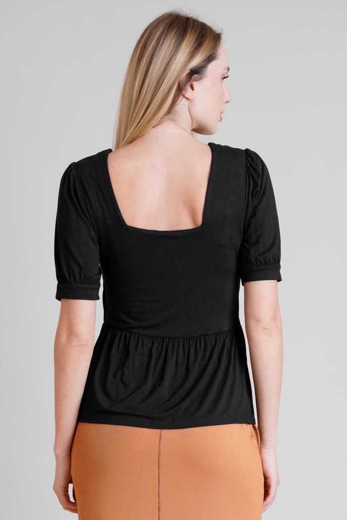 Puff Sleeves Square Neck Jersey Tops