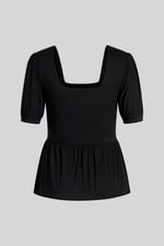 Puff Sleeves Square Neck Jersey Tops