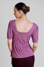 Puff Sleeves Square Neck Jersey Tops