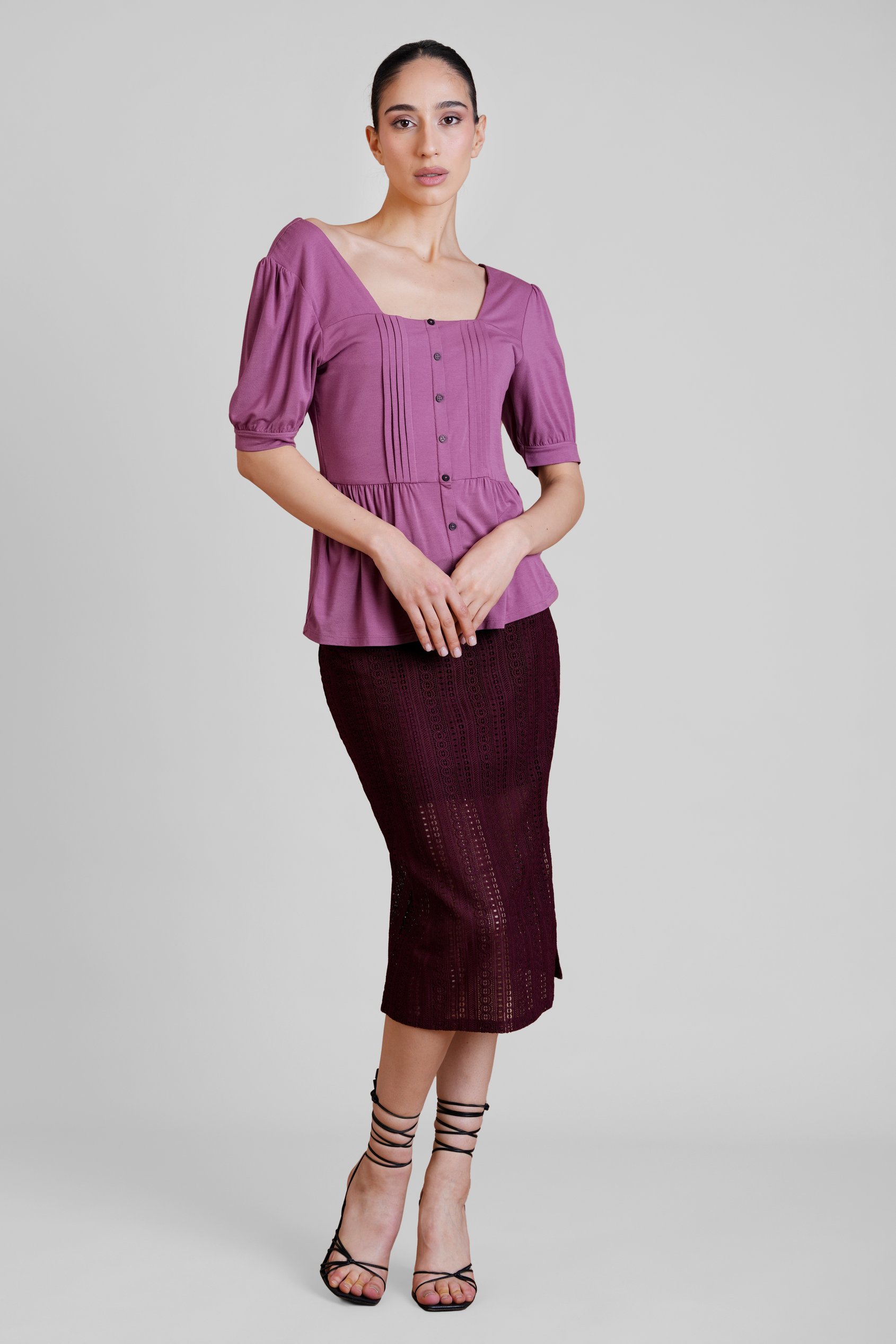 Puff Sleeves Square Neck Jersey Tops