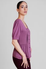 Puff Sleeves Square Neck Jersey Tops