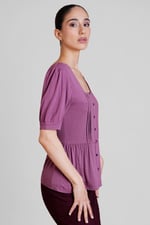 Puff Sleeves Square Neck Jersey Tops