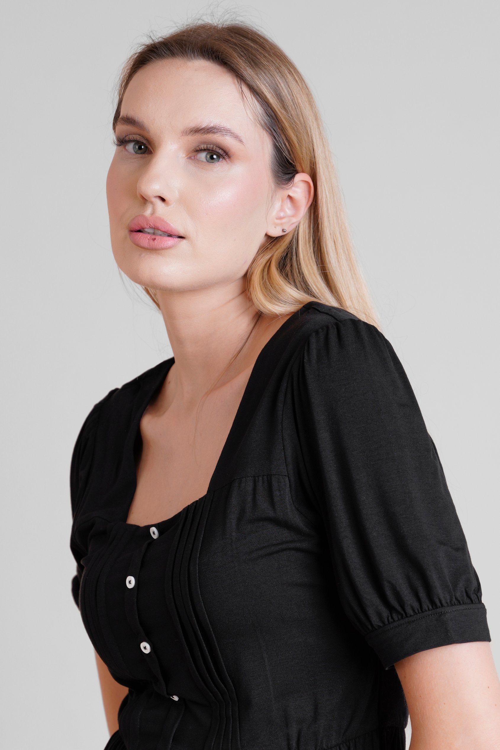 Puff Sleeves Square Neck Jersey Tops