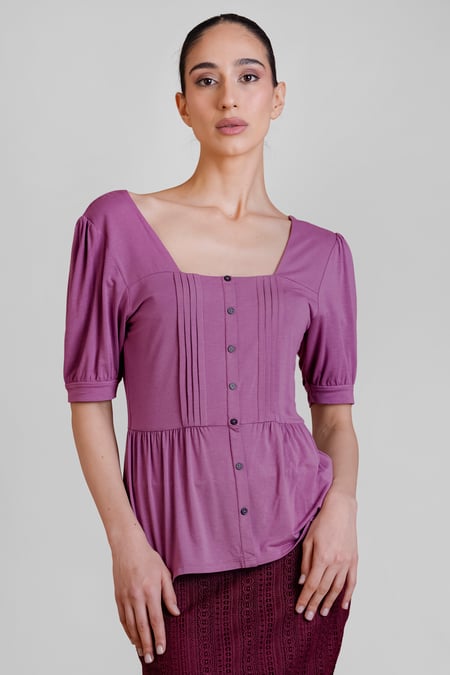 Black Puff Sleeves Square Neck Jersey Tops