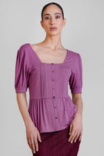 Puff Sleeves Square Neck Jersey Tops